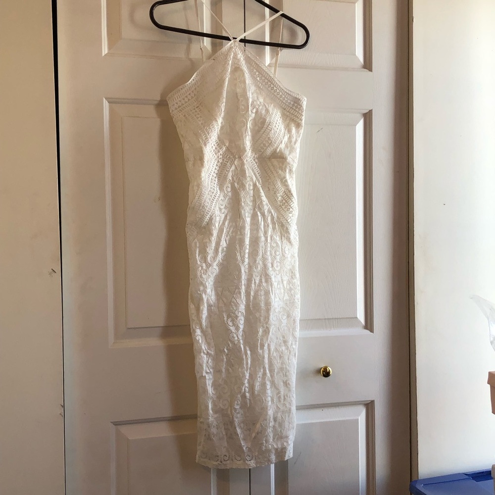 White lace bodycon halter dress